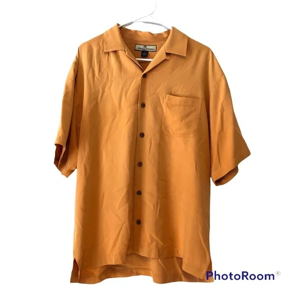Tommy Bahama 100% Silk light orange button up - Picture 2 of 5